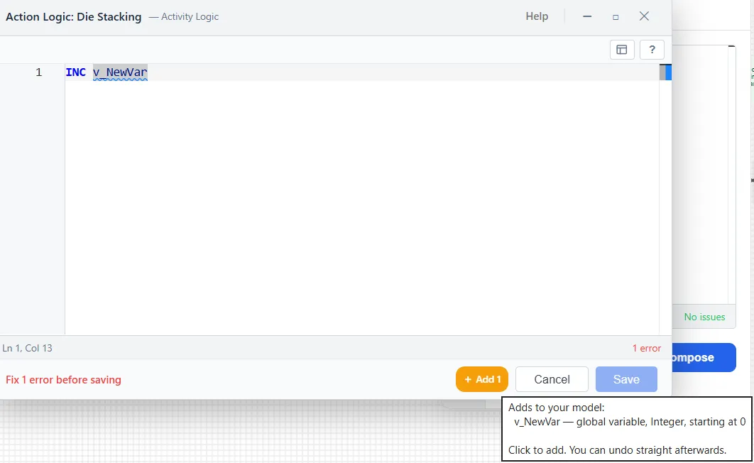 Adding an undeclared variable from the editor in one click