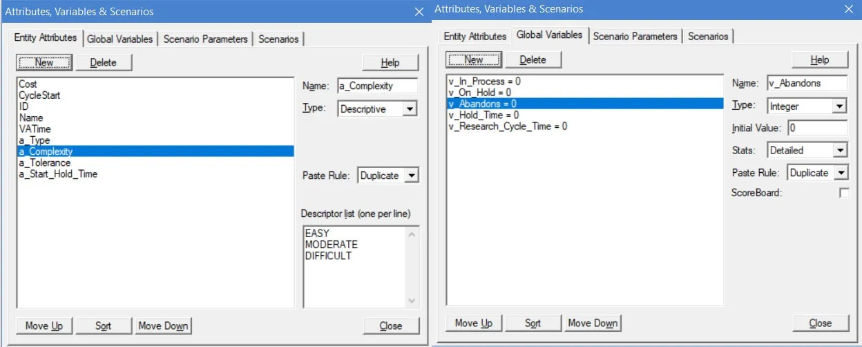 Attribute and Variable Windows in ProcessModel