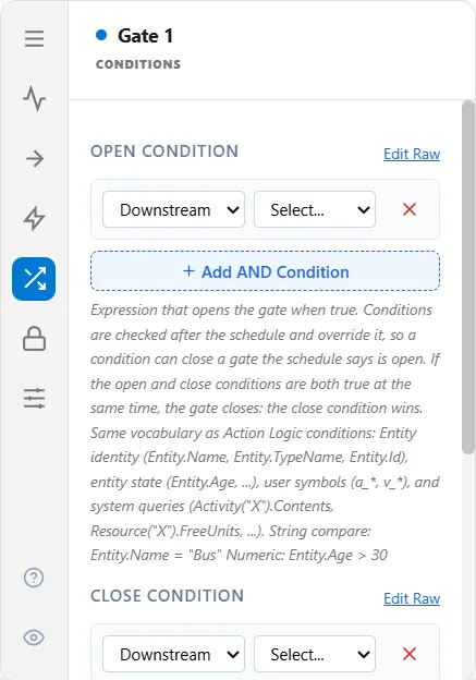 The gate Conditions tab