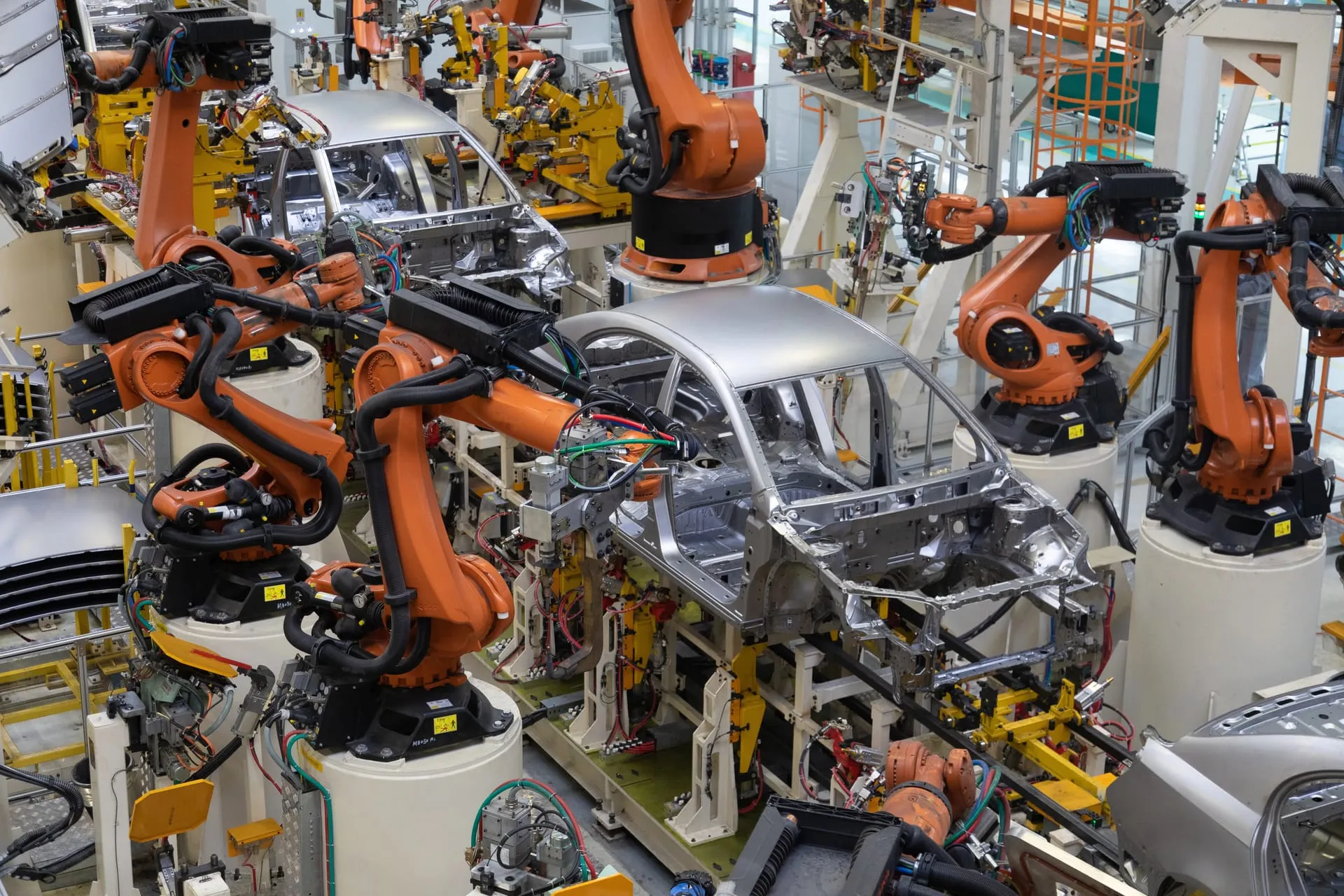 An automated production line on a manufacturing floor