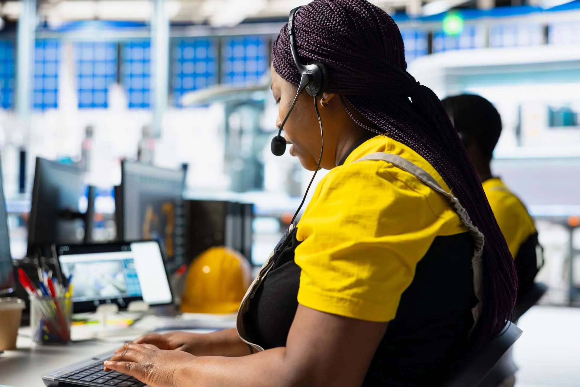 A service team working at a contact center