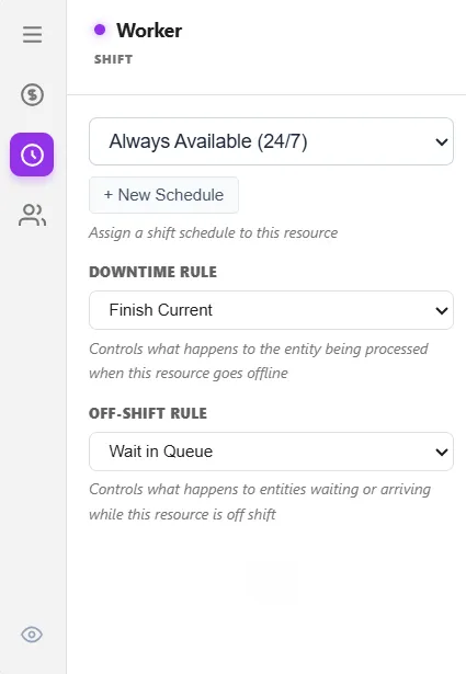 The Shift tab on a resource