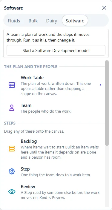 The Software face of the industry palette with its ten tiles.